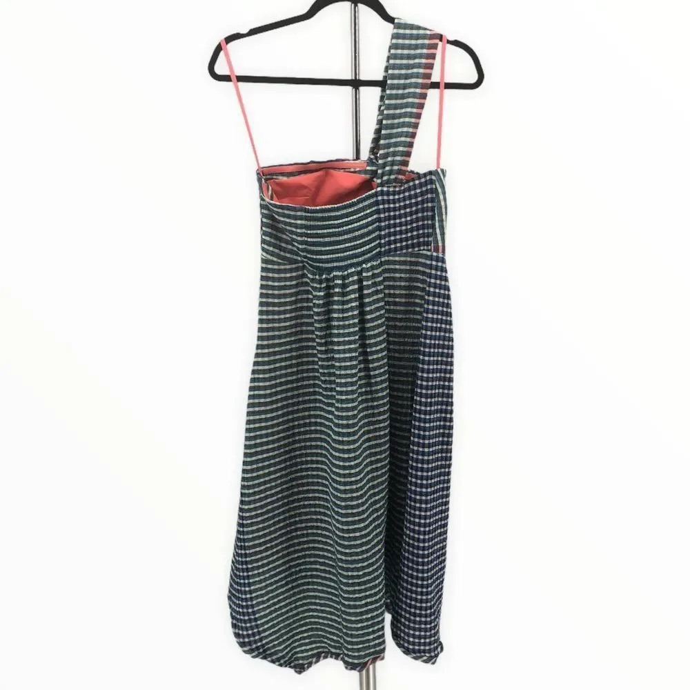 Maeve Waverly One Shoulder Multicolor Gingham Midi Dress size 6 - Picture 9 of 13